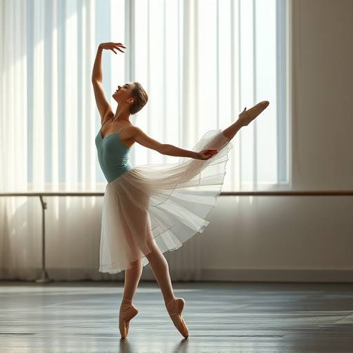 Fotografia de uma bailarina em um ensaio artístico, capturando a graäa e a leveza de seus movimentos.